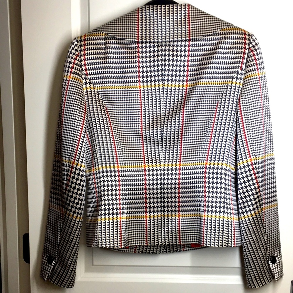 ❤️ Escada 40 Plaid Wool Silk Blazer Jacket Black Red Gold 10 Houndstooth - Picture 10 of 11